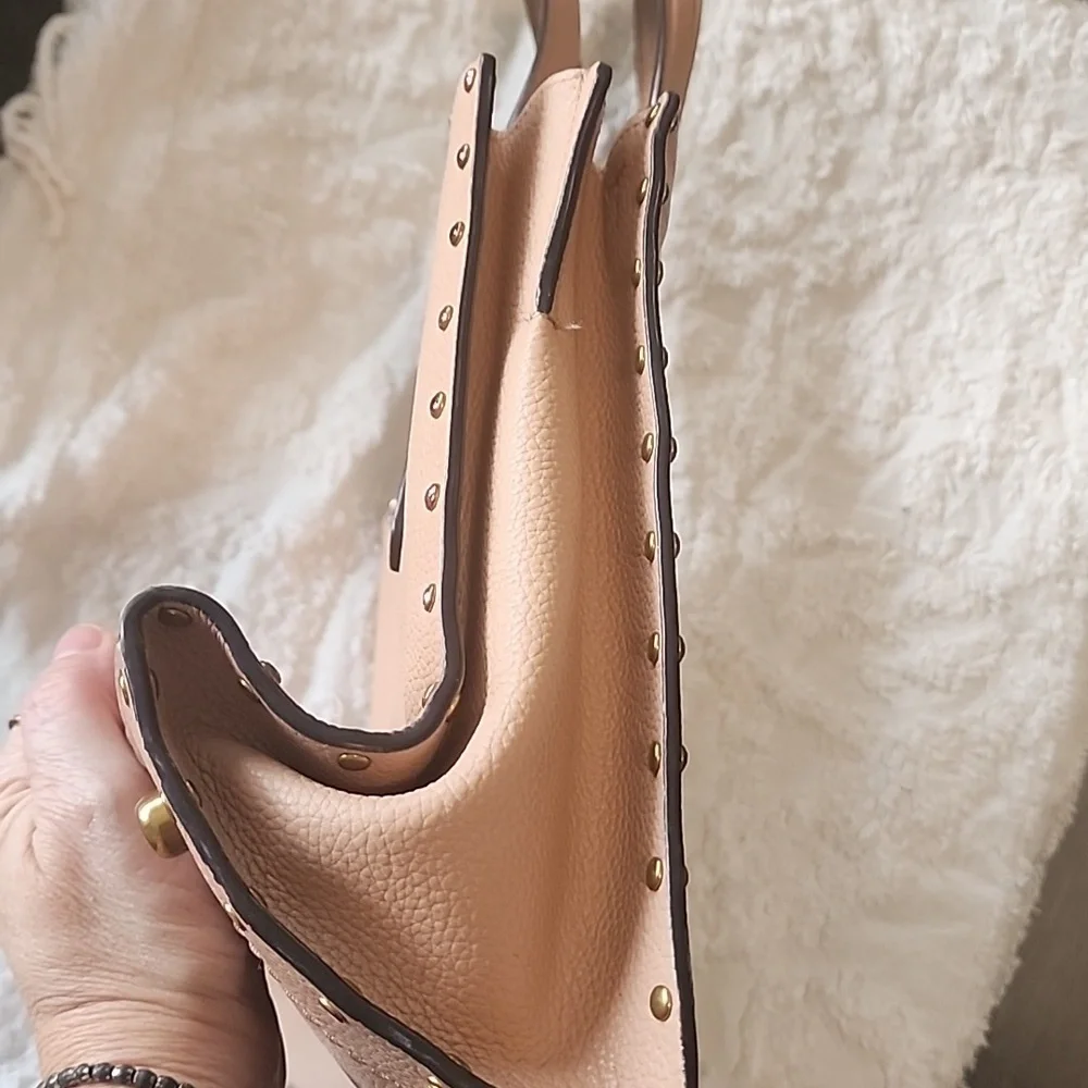 Coach Charlie Crystal Rivets Border Pale Pink Leather Carryall Tote Bag - Picture 11 of 14